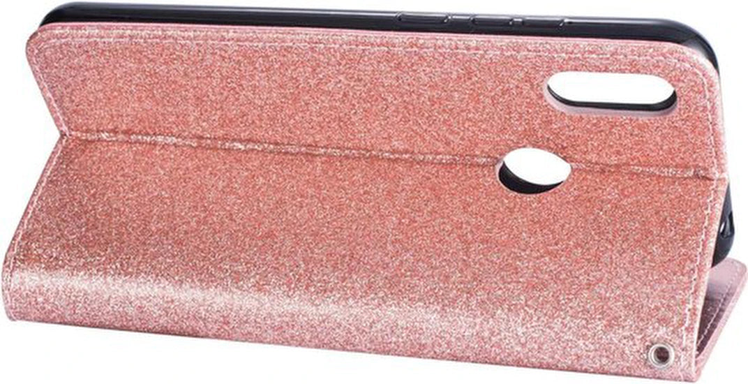 Sparkly Glitter Wallet Hoesje met Rits & Koord Geschikt voor: Samsung Galaxy A10s - Roségoud