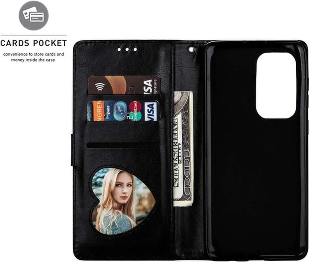 Oppo A57 4G Hoesjes – Glitter Portemonnee Hoes – Rits & Koord – Pasjeshouder – Zwart-Ilumina Benelux