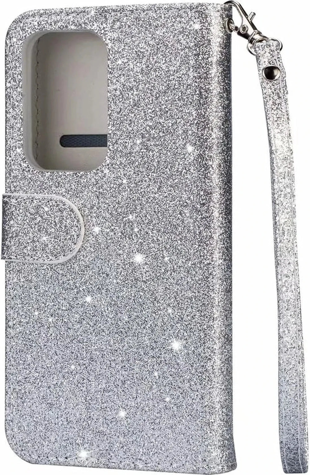 Oppo A57 4G/A57s Hoesjes – Glitter Portemonnee Hoes – Rits & Koord – Zilver-Ilumina Benelux