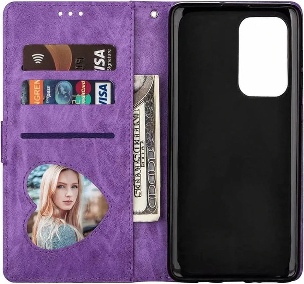 Oppo A57 5G Hoesjes – Glitter Portemonneehoes – Rits & Koord – Pasjeshouder – Paars-Ilumina Benelux