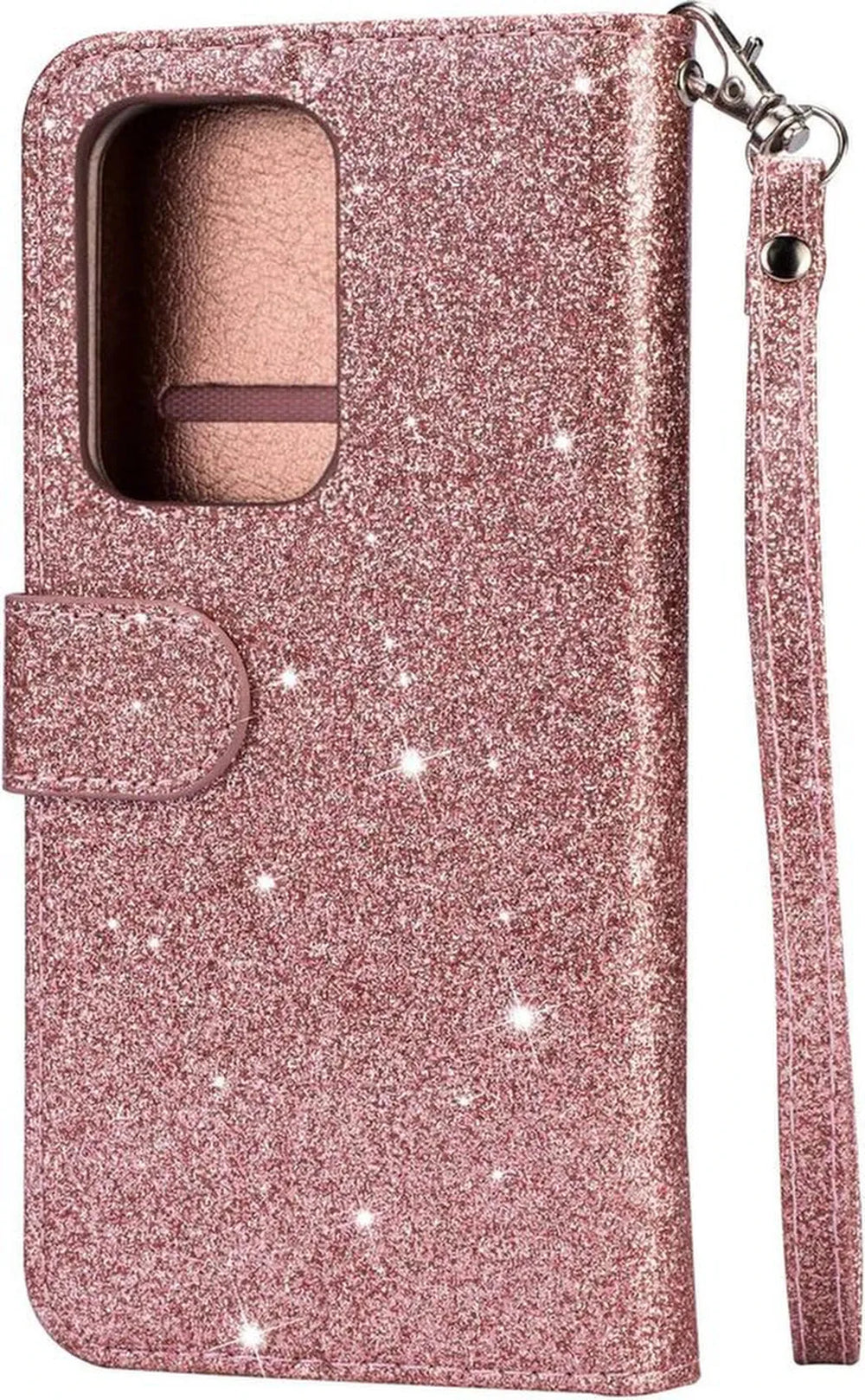 Oppo A57 5G/A77 5G Hoesjes – Glitter Portemonnee Hoes – Rits & Koord – Pasjeshouder – Roségoud-Ilumina Benelux