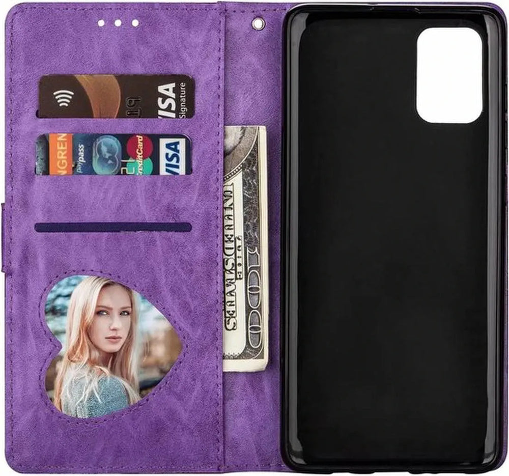 Oppo A74 5G Hoesjes – Glitter Portemonnee Hoes – Rits & Koord – Pasjeshouder – Paars-Ilumina Benelux