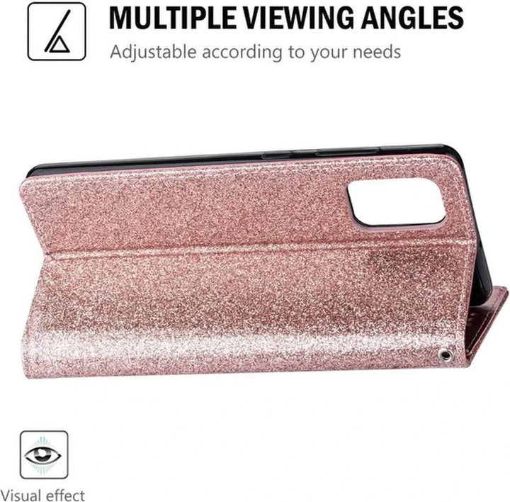 OPPO A16/A16s/A54s Hoesjes – Glitter Portemonnee Hoes – Rits & Koord – Pasjeshouder – Roségoud-Ilumina Benelux