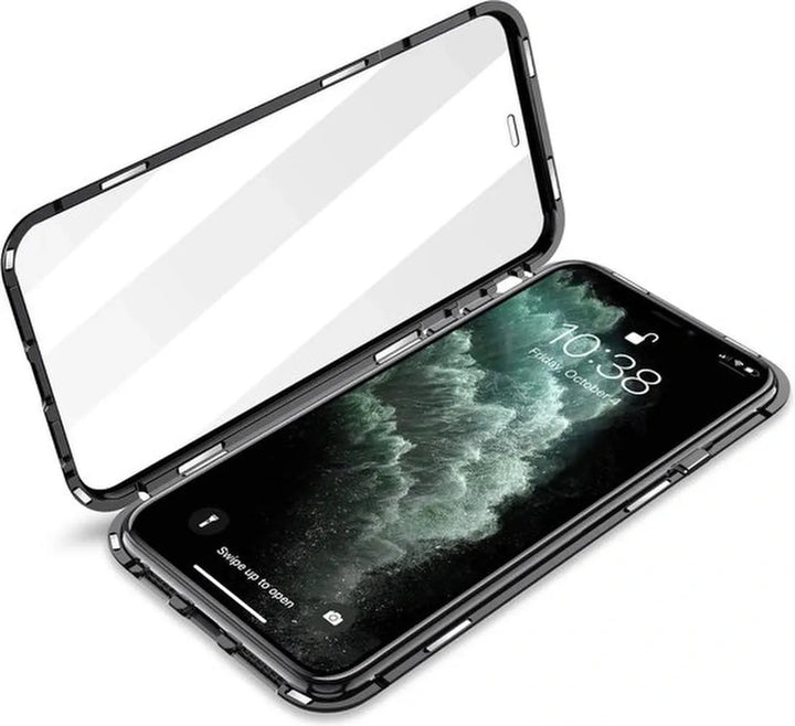 iPhone 14 Pro Hoesjes – Magnetische 360° Cover – Metalen Frame – Gehard Glas Achterkant + Screenprotector – Zwart-Ilumina Benelux