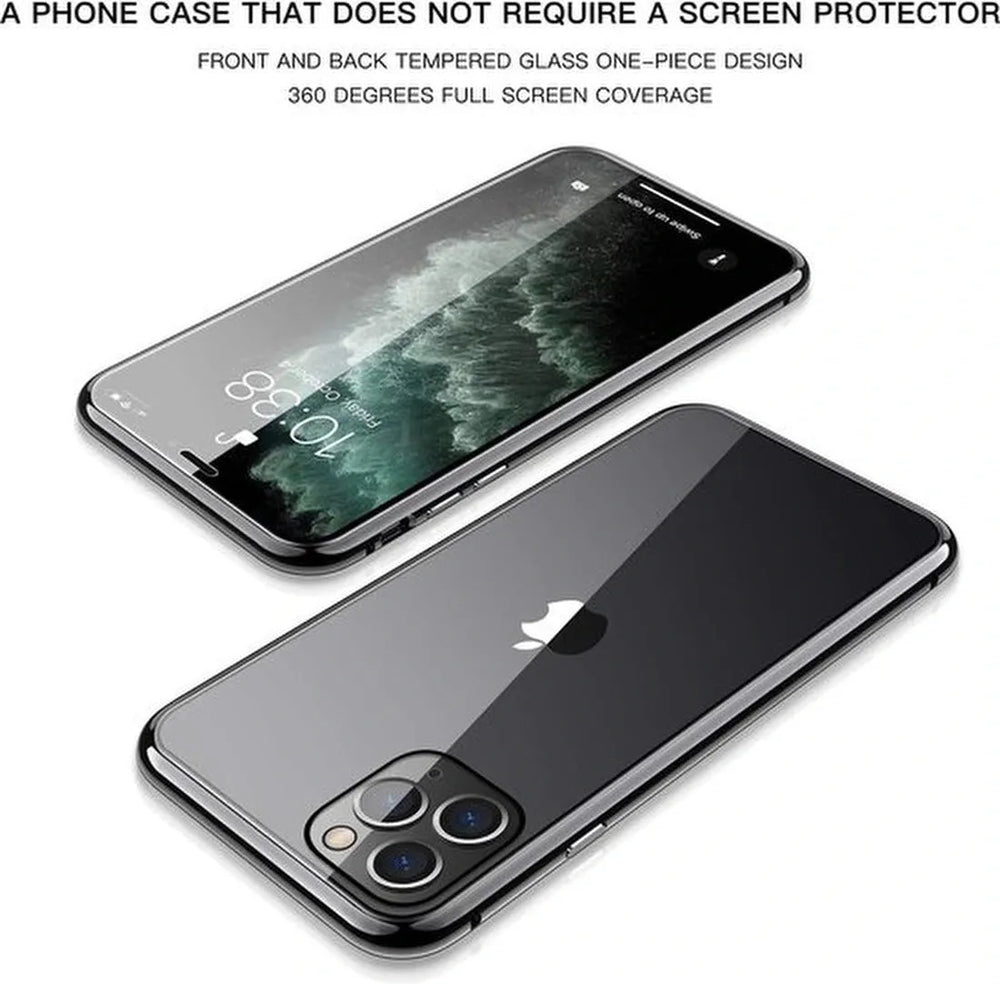 iPhone 11 Pro Max Hoesjes – Magnetische 360° Cover – Metalen Frame – Gehard Glas Achterkant + Screenprotector – Zwart-Ilumina Benelux