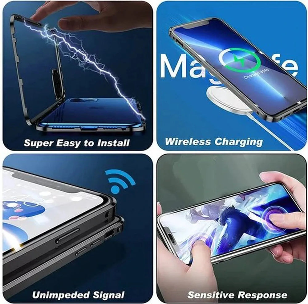 iPhone 7 Plus/8 Plus Hoesjes – Magnetische 360° Cover – Metalen Frame – Gehard Glas Achterkant-Ilumina Benelux