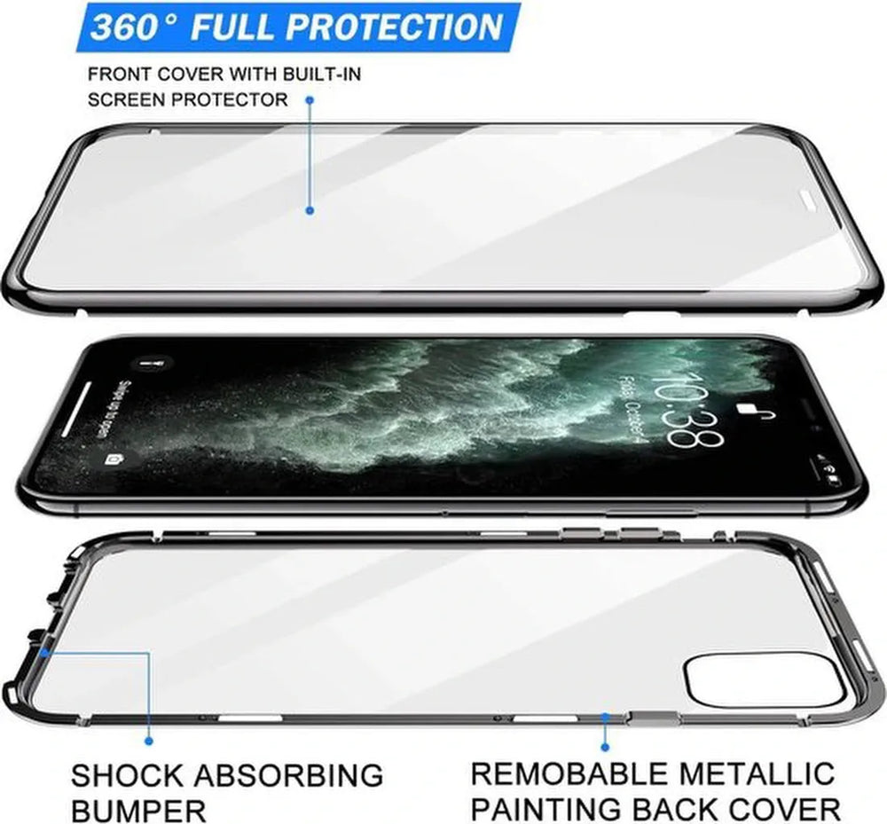 iPhone 7 Plus/8 Plus Hoesjes – Magnetische 360° Cover – Metalen Frame – Gehard Glas Achterkant-Ilumina Benelux