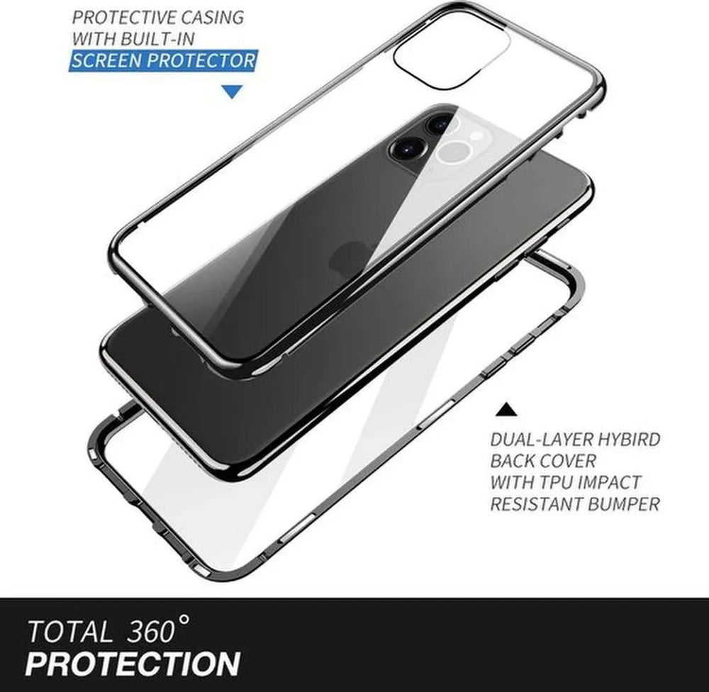 iPhone 7 Plus/8 Plus Hoesjes – Magnetische 360° Cover – Metalen Frame – Gehard Glas Achterkant-Ilumina Benelux