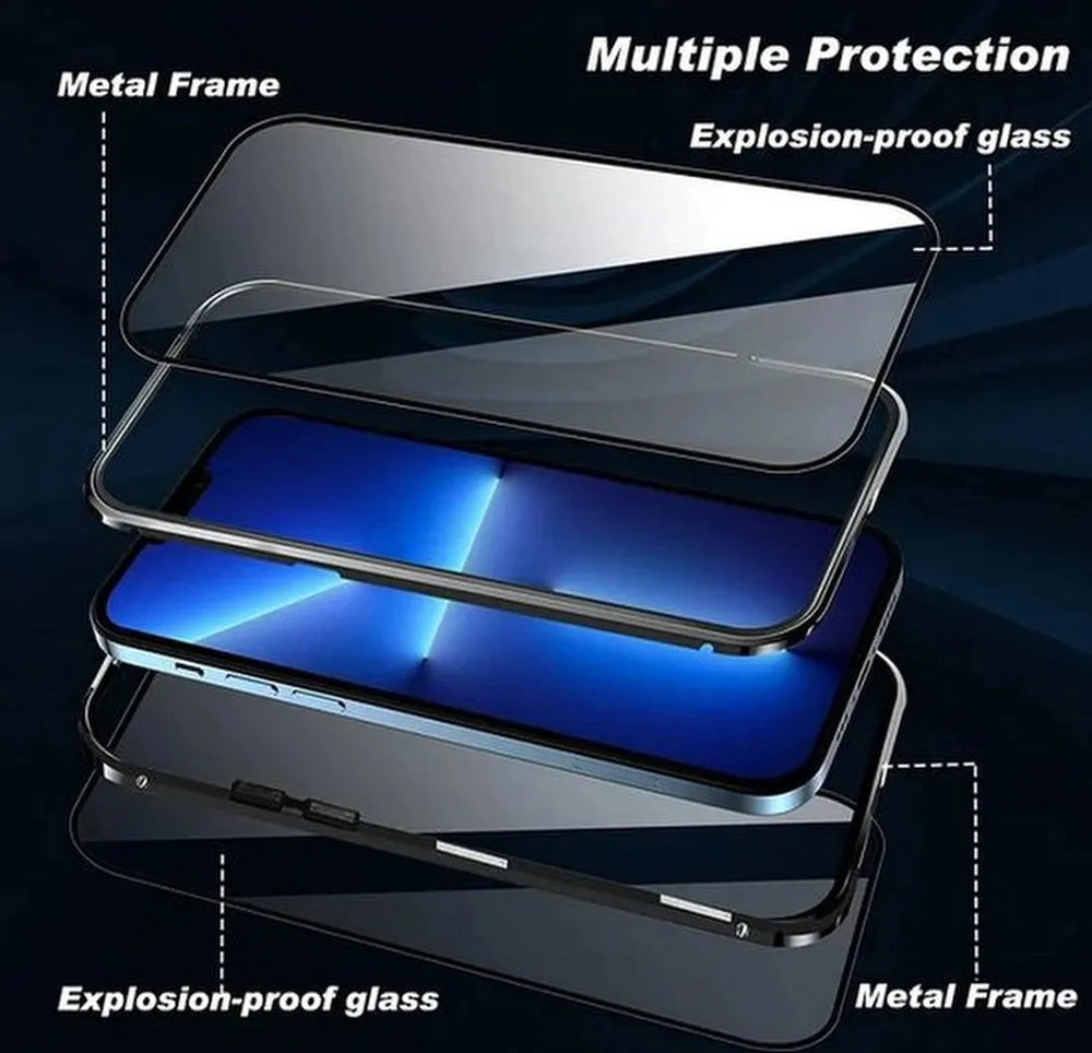 iPhone 7 Plus/8 Plus Hoesjes – Magnetische 360° Cover – Metalen Frame – Gehard Glas Achterkant-Ilumina Benelux
