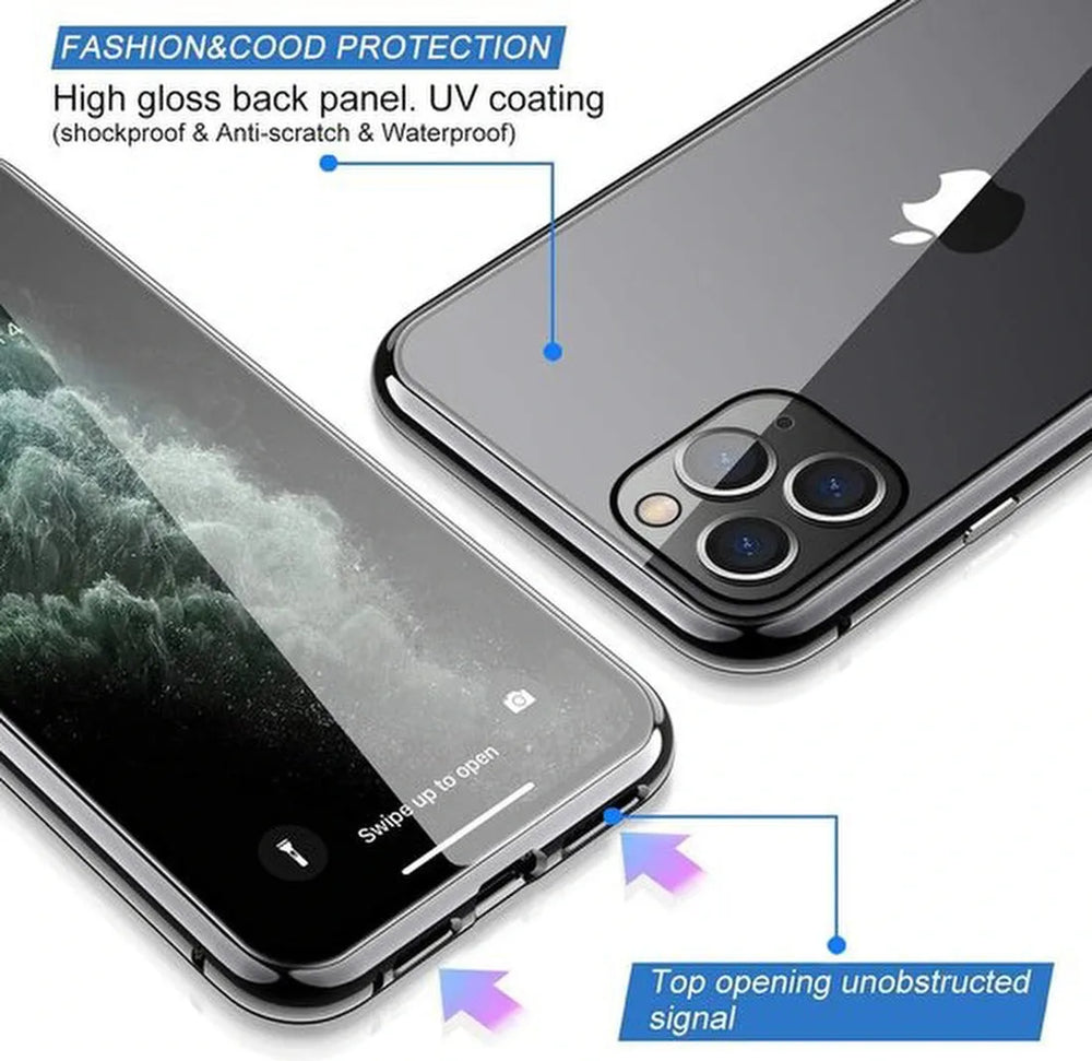 iPhone 7 Plus/8 Plus Hoesjes – Magnetische 360° Cover – Metalen Frame – Gehard Glas Achterkant-Ilumina Benelux
