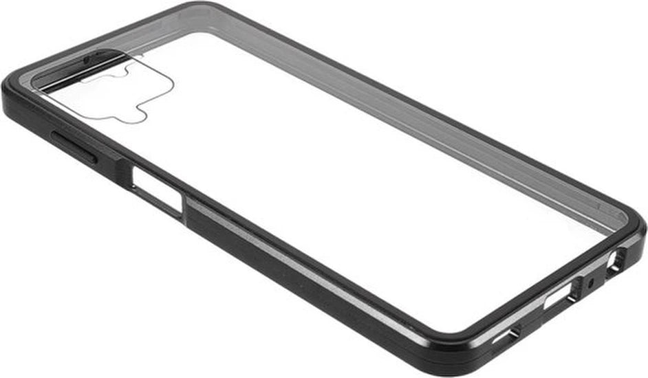 Samsung Galaxy A22 4G Hoesjes – Magnetische 360° Bescherming – Metalen Frame – Gehard Glas Achterkant + Screenprotector – Zwart