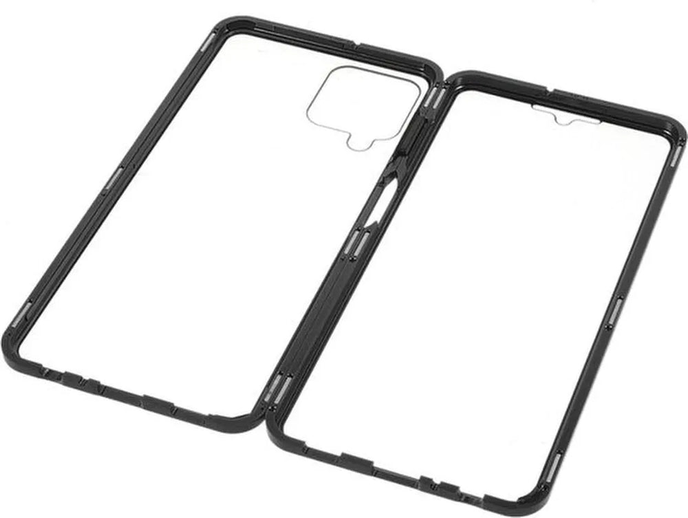 Samsung Galaxy A22 4G Hoesjes – Magnetische 360° Bescherming – Metalen Frame – Gehard Glas Achterkant + Screenprotector – Zwart-Ilumina Benelux