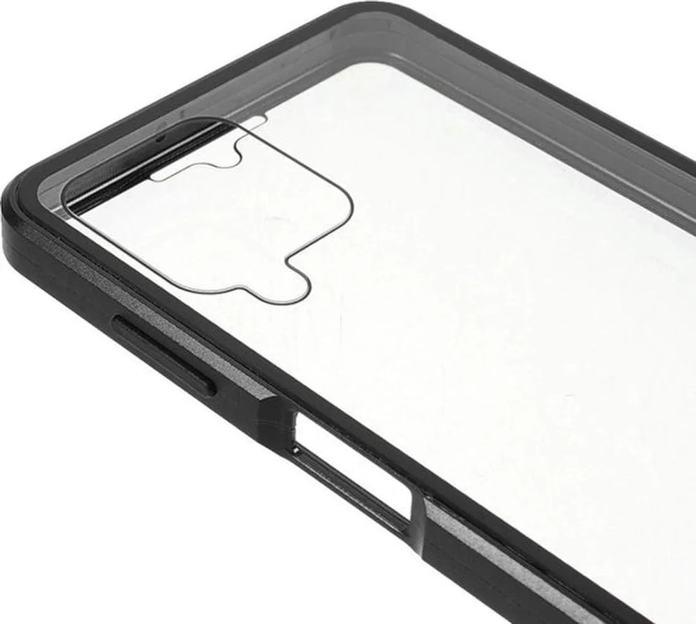 Samsung Galaxy A22 4G Hoesjes – Magnetische 360° Bescherming – Metalen Frame – Gehard Glas Achterkant + Screenprotector – Zwart-Ilumina Benelux