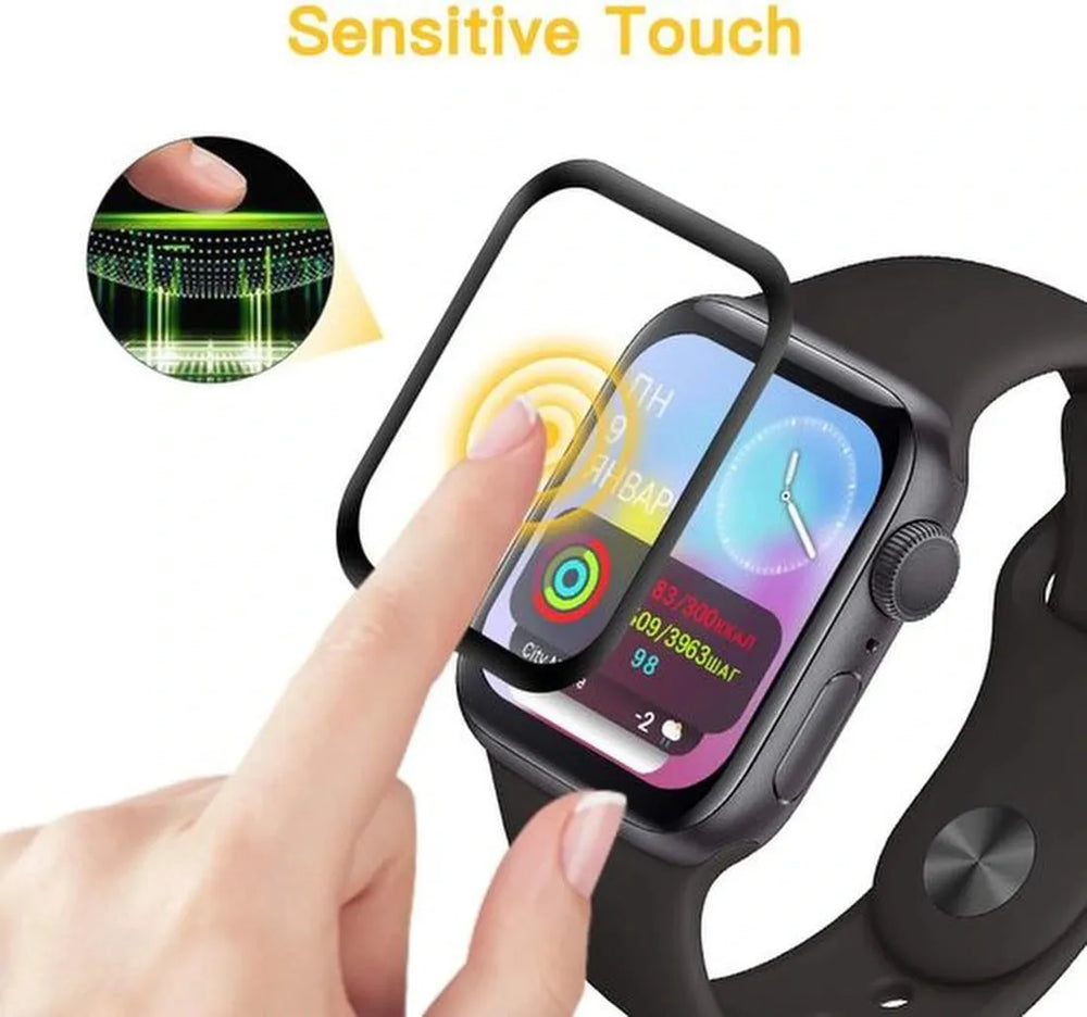 Screenprotector – Geschikt voor Apple Watch 45mm Series 9/8/7 – Gehard Glas – 3D Volledige Dekking – 9H – 2 Stuks-Smartwatchscreenprotector-Ilumina Benelux