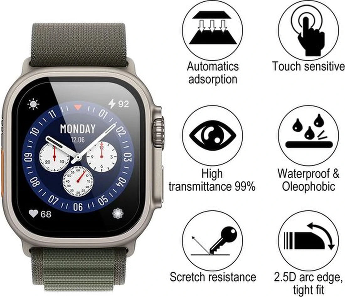 Screenprotector – Geschikt voor Apple Watch 41mm Series 9/8/7 – Gehard Glas – 3D Volledige Dekking – 9H – 2 Stuks