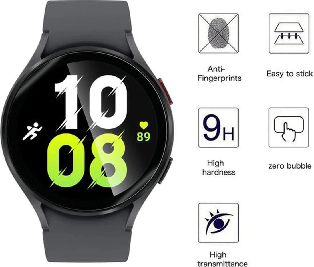 Screenprotector Geschikt voor: Samsung Galaxy Watch 6 / 5 / 4 - 40mm - Tempered Glass Screen Protector van gehard glas - 3D volledige dekking, 9H hardheid - bubbelvrij - 2 stuks