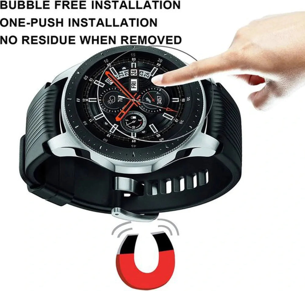 Screenprotector – Geschikt voor Samsung Galaxy Watch/Gear S3 46mm – Gehard Glas 9H – Bubbelvrij – 2 Stuks – Transparant-Smartwatchscreenprotector-Ilumina Benelux