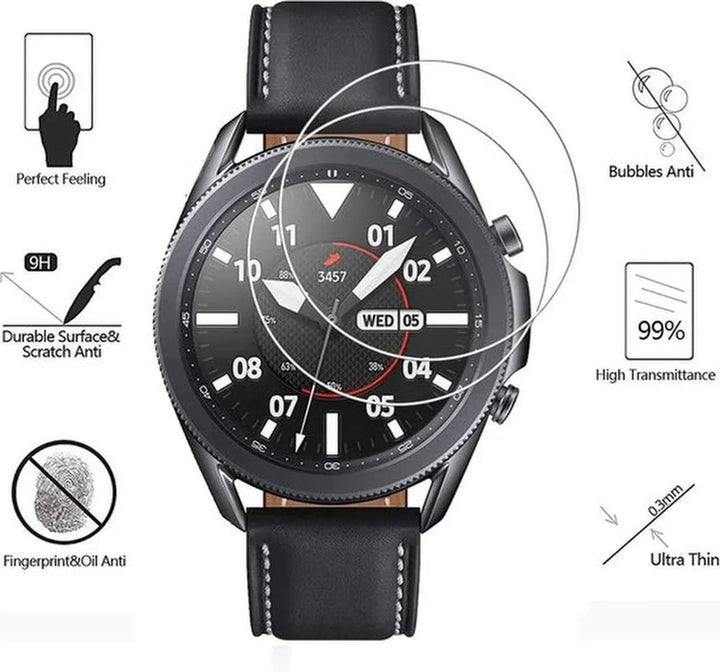 Screenprotector – Geschikt voor Samsung Galaxy Watch 3 41mm – Gehard Glas – 9H Hardheid – Bubbelvrij – 2 Stuks – Transparant-Smartwatchscreenprotector-Ilumina Benelux