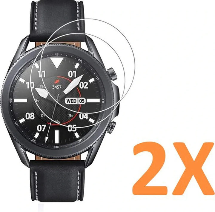 Screenprotector – Geschikt voor Samsung Galaxy Watch 3 45mm – Gehard Glas – 9H Hardheid – Bubbelvrij – 2 Stuks-Smartwatchscreenprotector-Ilumina Benelux