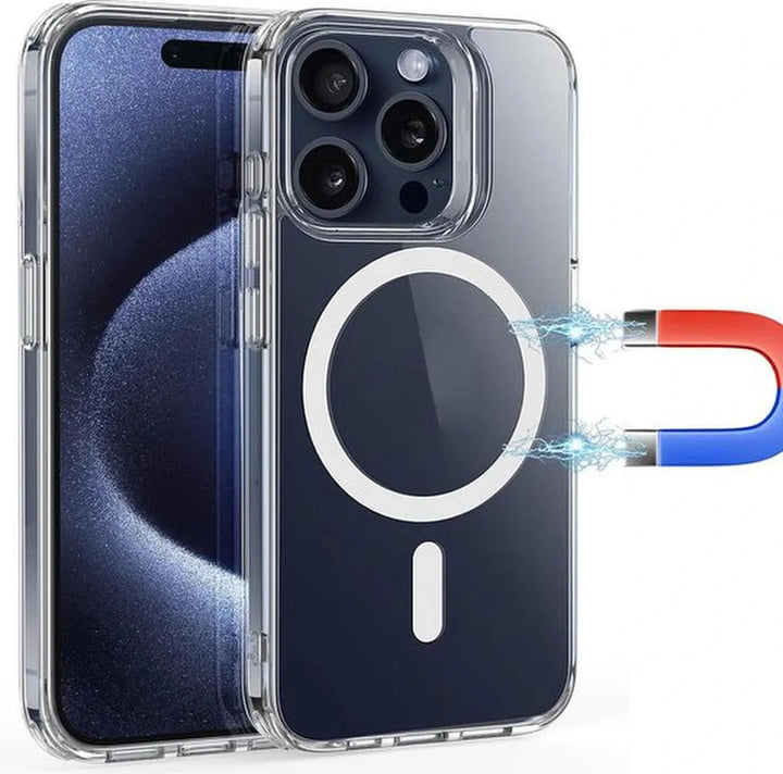 iPhone 15 Pro Max Hoesjes – Transparante MagSafe Backcover – Schokabsorberende Hoeken – Doorzichtig-Ilumina Benelux