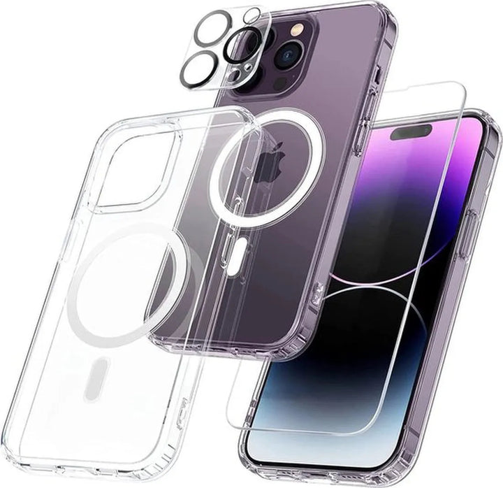 iPhone 13 Pro Max Hoesjes – Transparante MagSafe Backcover – Magnetisch – 2x Screenprotector – Camera Lens Protector – Helder-Ilumina Benelux