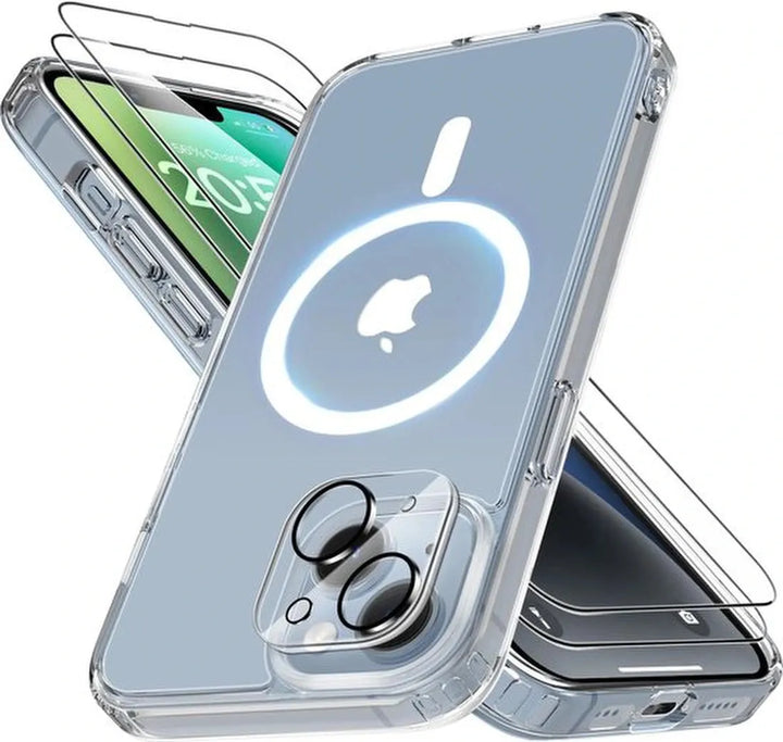 iPhone 13 Hoesjes – Transparante Magnetische MagSafe Backcover – Inclusief 2x Screenprotector – Camera Lens Protector – Helder-Ilumina Benelux