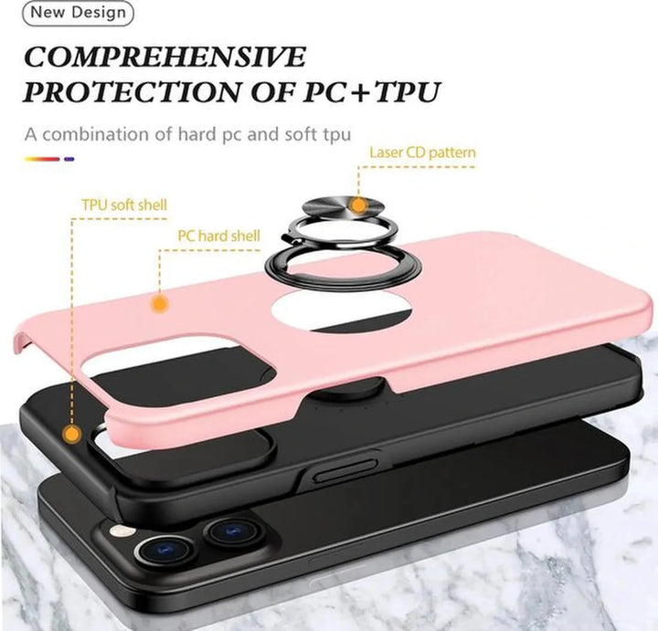 iPhone 15 Pro Max Hoesjes – Backcover met Vingerring & Magneet – Anti-drop – Roze-Ilumina Benelux