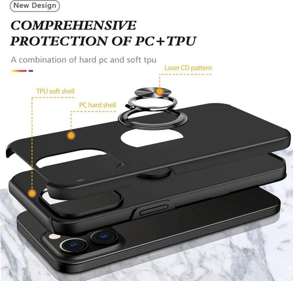 iPhone 15 Pro Hoesjes – Backcover met Vingerring & Magneet – Anti-drop – Zwart-Ilumina Benelux