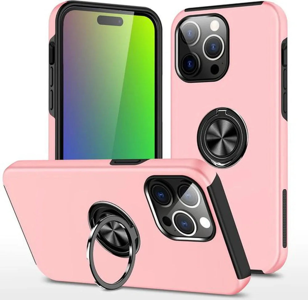 iPhone 15 Pro Hoesjes – Backcover met Vingerring & Magneet – Anti-drop – Roze-Ilumina Benelux