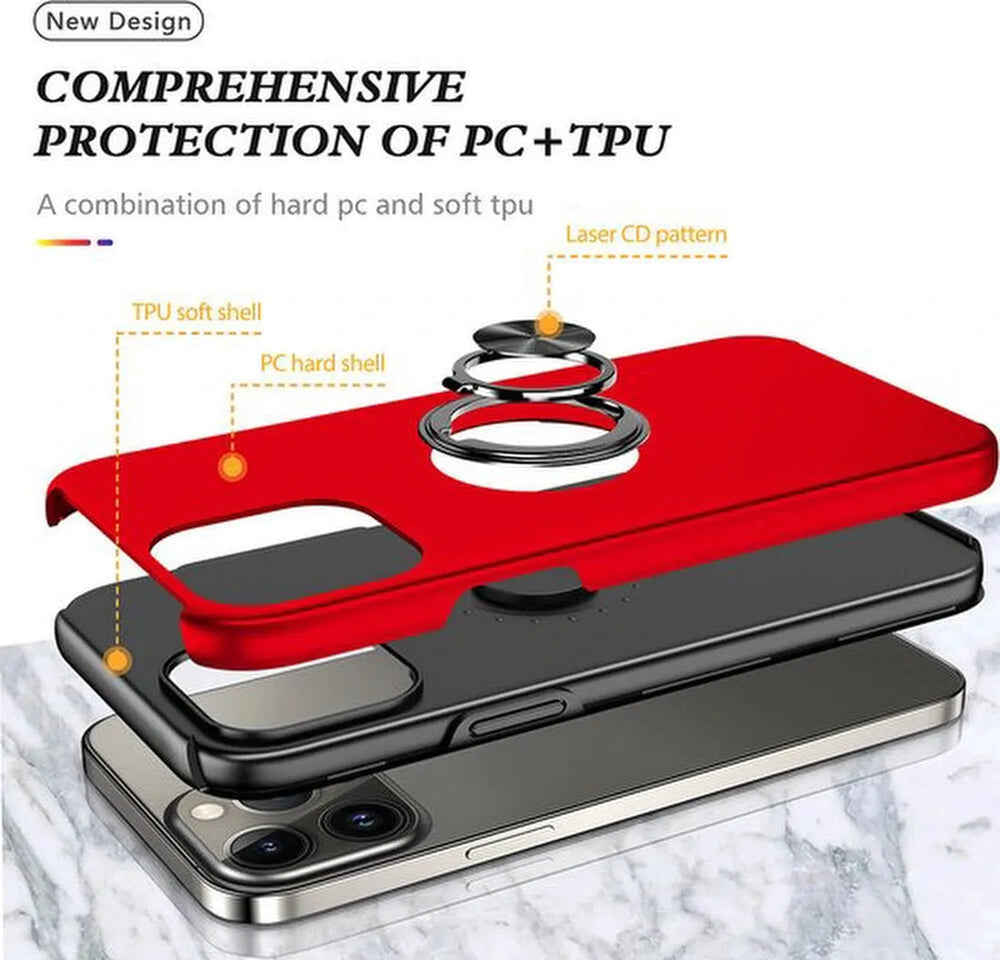 iPhone 15 Pro Hoesjes – Anti-drop Backcover – Vingerring & Magneet – Rood-Ilumina Benelux