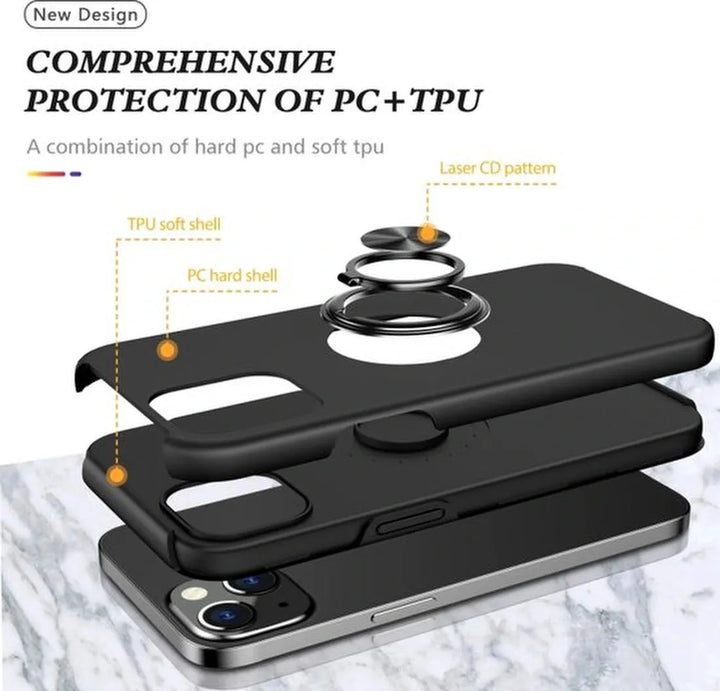 iPhone 15 Hoesjes – Backcover met Vingerring & Magneet – Anti-drop – Zwart-Ilumina Benelux