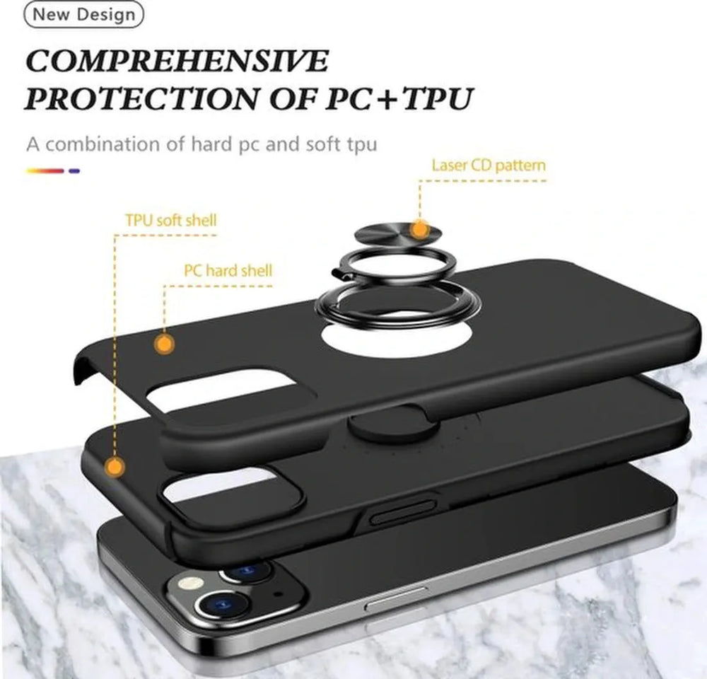 iPhone 15 Plus Hoesjes – Backcover met Vingerring & Magneet – Anti-drop – Zwart-Ilumina Benelux