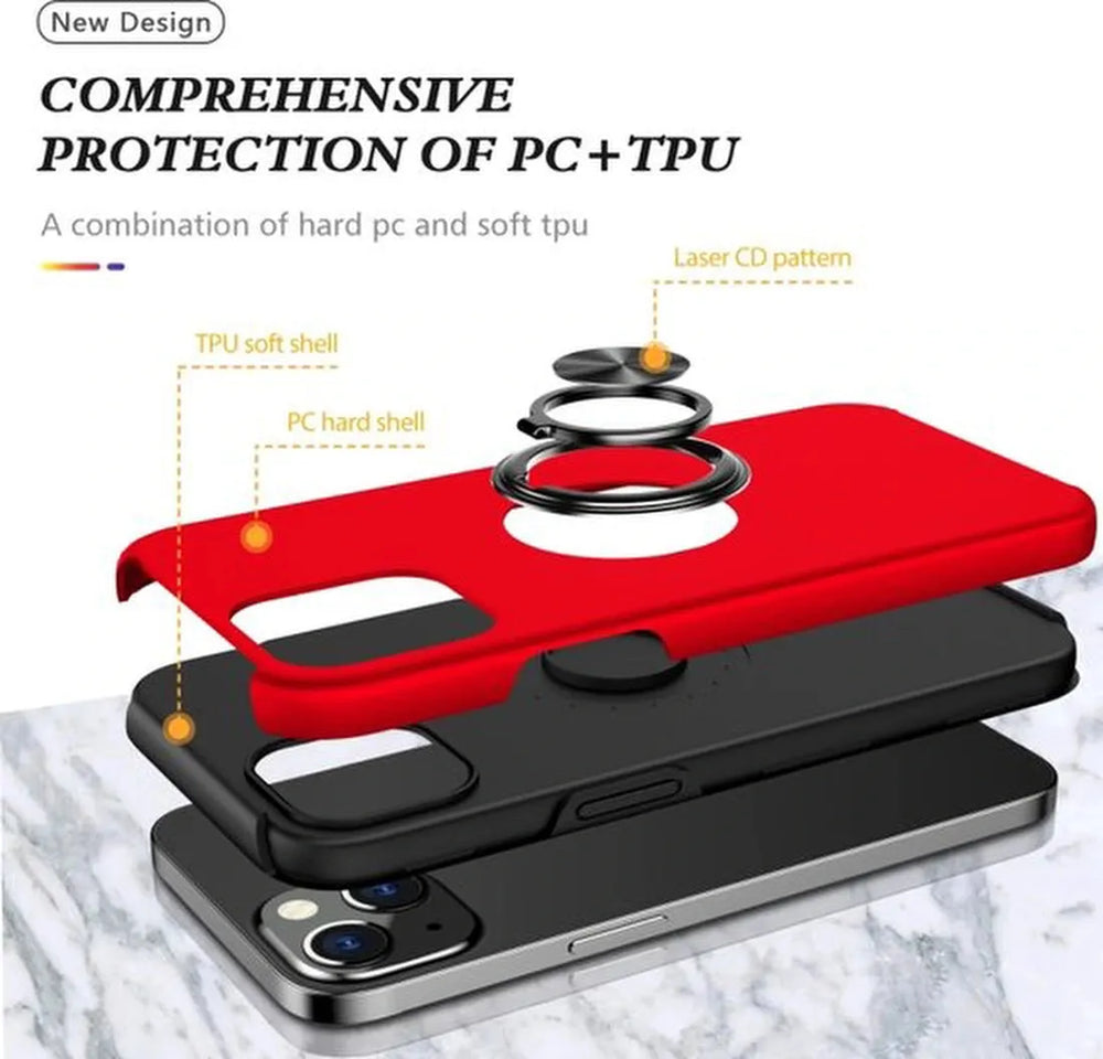 iPhone 15 Plus Hoesjes – Backcover met Vingerring & Magneet – Anti-drop – Rood-Ilumina Benelux