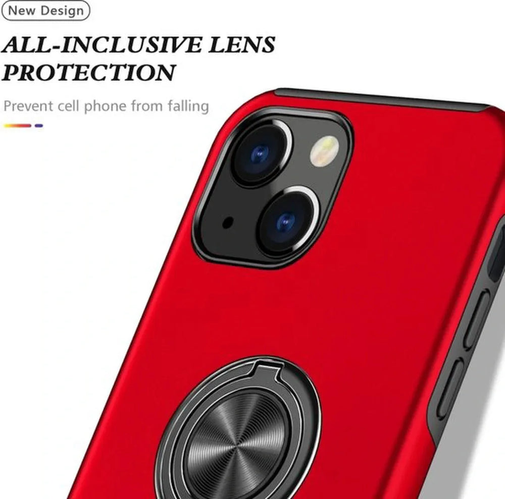 iPhone 15 Plus Hoesjes – Backcover met Vingerring & Magneet – Anti-drop – Rood-Ilumina Benelux