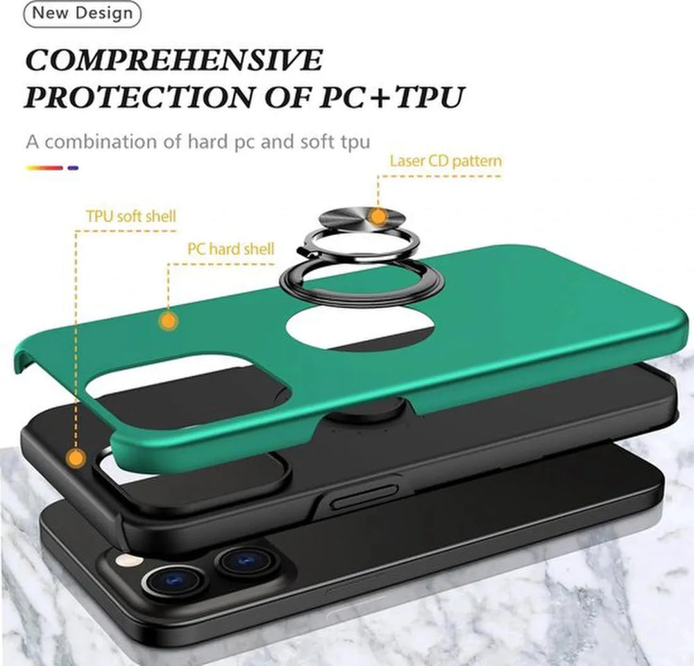 iPhone 15 Plus Hoesjes – Backcover met Vingerring – Magneet – Anti-drop – Groen-Ilumina Benelux