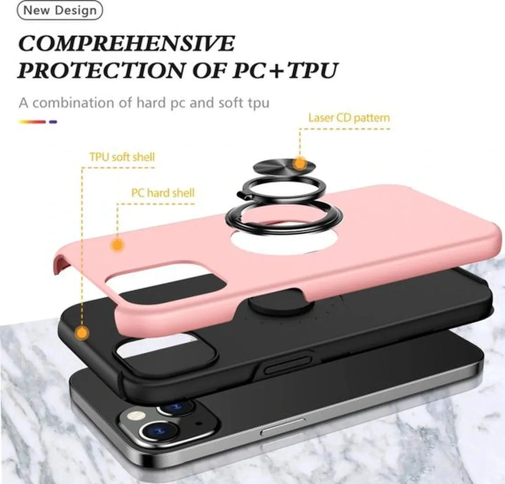 iPhone 14 Hoesjes – Backcover met Vingerring – Magneet – Anti-drop – Roze-Ilumina Benelux