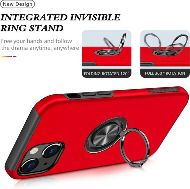 iPhone 14 Hoesjes – Backcover met Vingerring – Magneet – Anti-drop – Rood-Ilumina Benelux