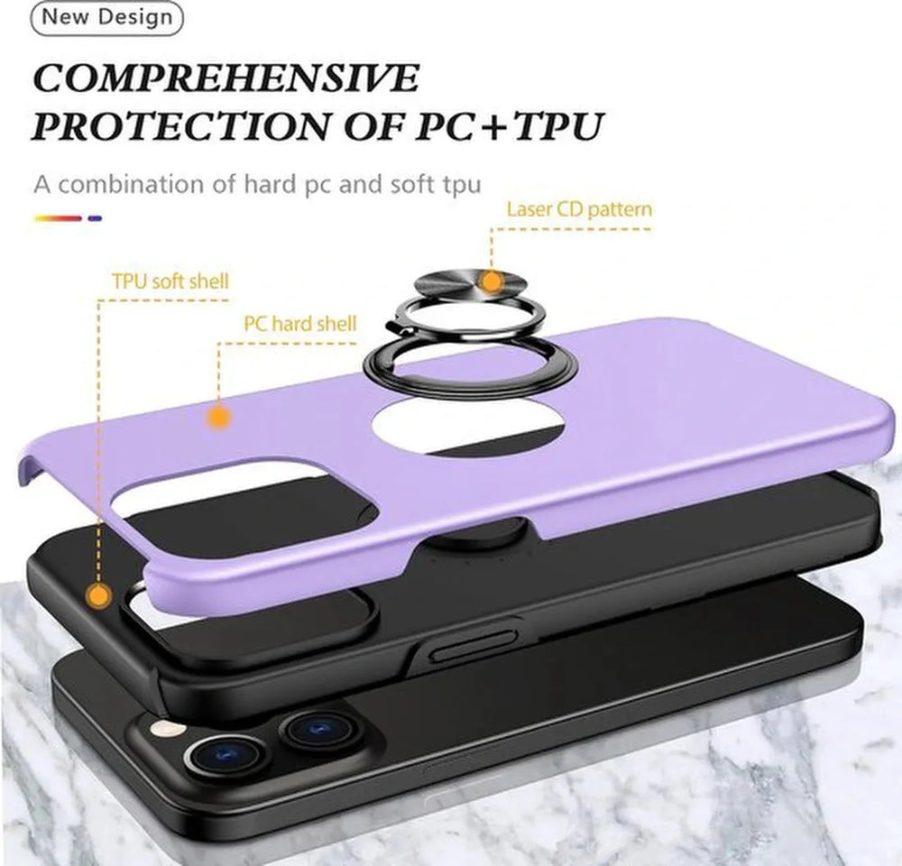 iPhone 13 Pro Max Hoesjes – Backcover met Vingerring & Magneet – Anti-drop – Paars-Ilumina Benelux