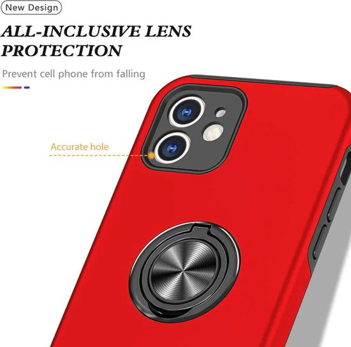 iPhone 12 Pro Hoesjes – Backcover met Vingerring – Magneet – Anti-drop – Rood-Ilumina Benelux