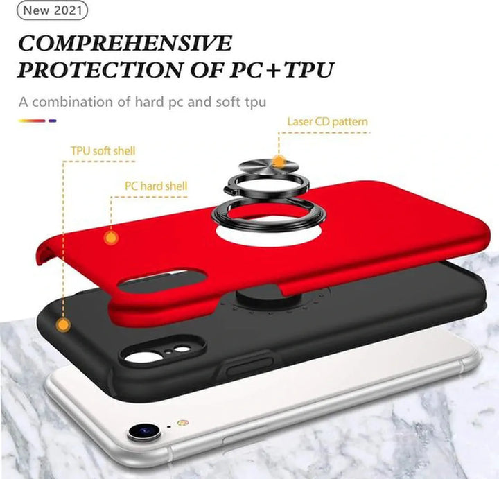 iPhone Xs Max Hoesjes – Anti-drop Backcover – Vingerring & Magneet – Rood-Ilumina Benelux