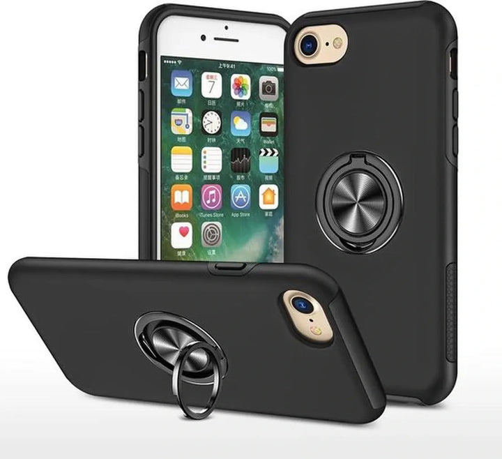 iPhone 7/8/SE 2020/2022 Hoesjes – Backcover met Vingerring & Magneet – Anti-drop – Zwart-Ilumina Benelux