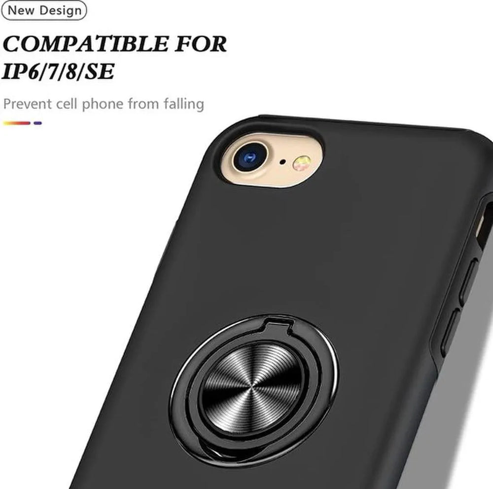iPhone 7/8/SE 2020/2022 Hoesjes – Backcover met Vingerring & Magneet – Anti-drop – Zwart-Ilumina Benelux