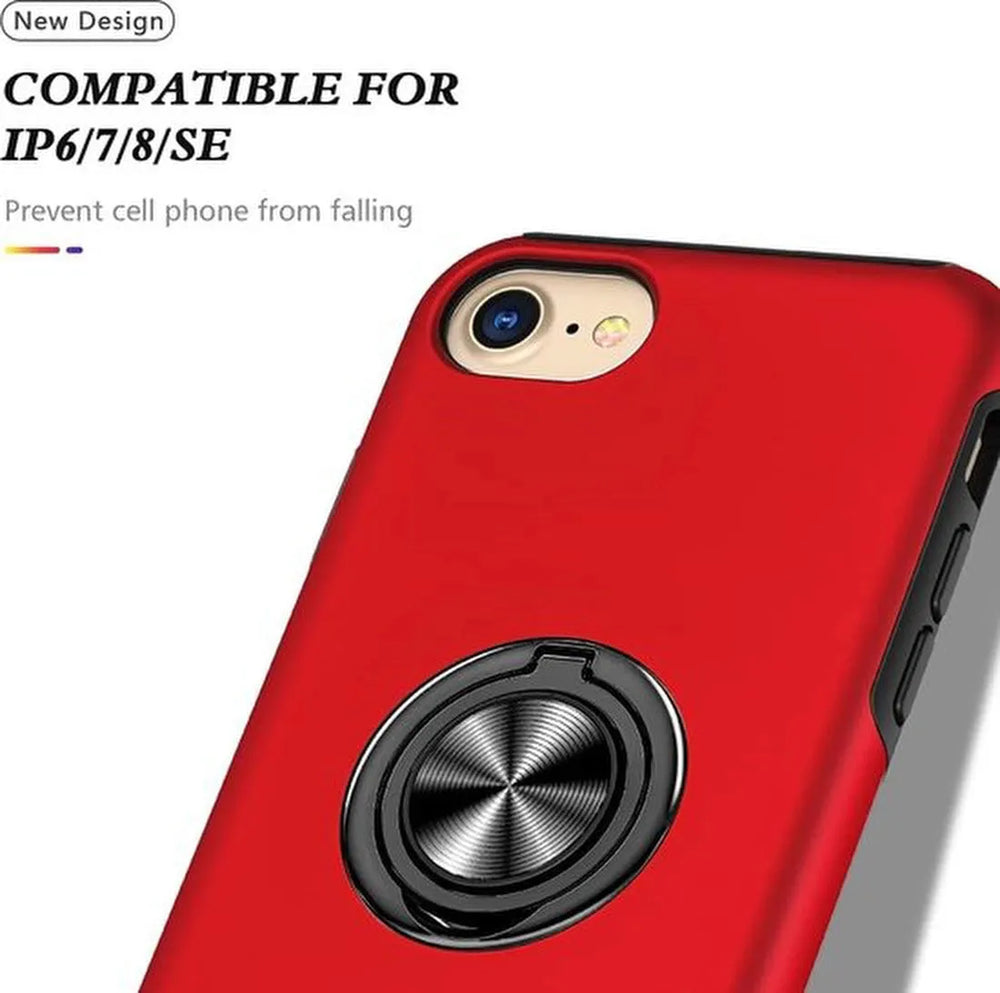 iPhone 7 Plus / 8 Plus Hoesjes – Backcover met Vingerring – Magneet – Anti-drop – Rood-Ilumina Benelux