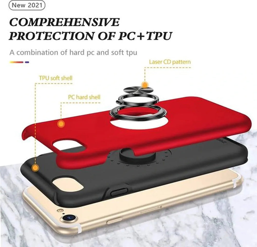 iPhone 7 Plus / 8 Plus Hoesjes – Backcover met Vingerring – Magneet – Anti-drop – Rood-Ilumina Benelux