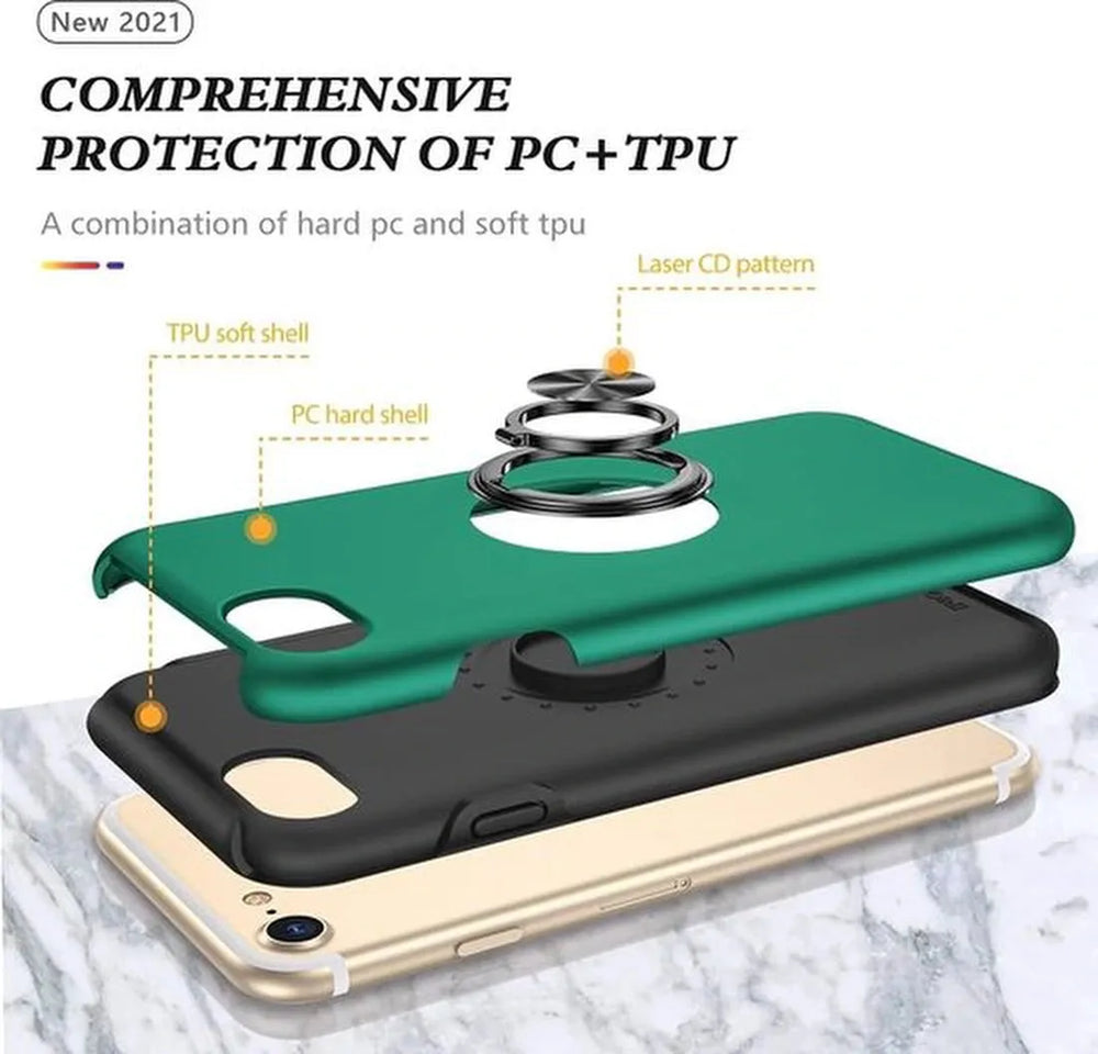 iPhone 7 Plus / 8 Plus Hoesjes – Backcover met Vingerring – Magneet – Anti-drop – Groen-Ilumina Benelux