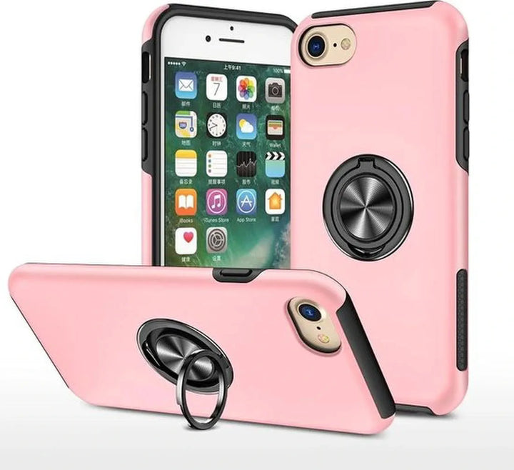 iPhone 7/8/SE 2020/2022 Hoesjes – Backcover met Vingerring – Magneet – Anti-drop Cover – Roze-Ilumina Benelux