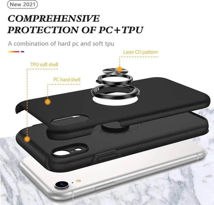 iPhone XR Hoesjes – Backcover met Vingerring & Magneet – Anti-drop – Zwart-Ilumina Benelux
