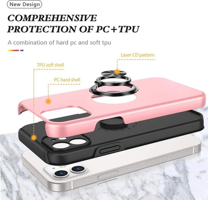 iPhone 12 Hoesjes – Backcover met Vingerring & Magneet – Anti-drop – Roze-Ilumina Benelux