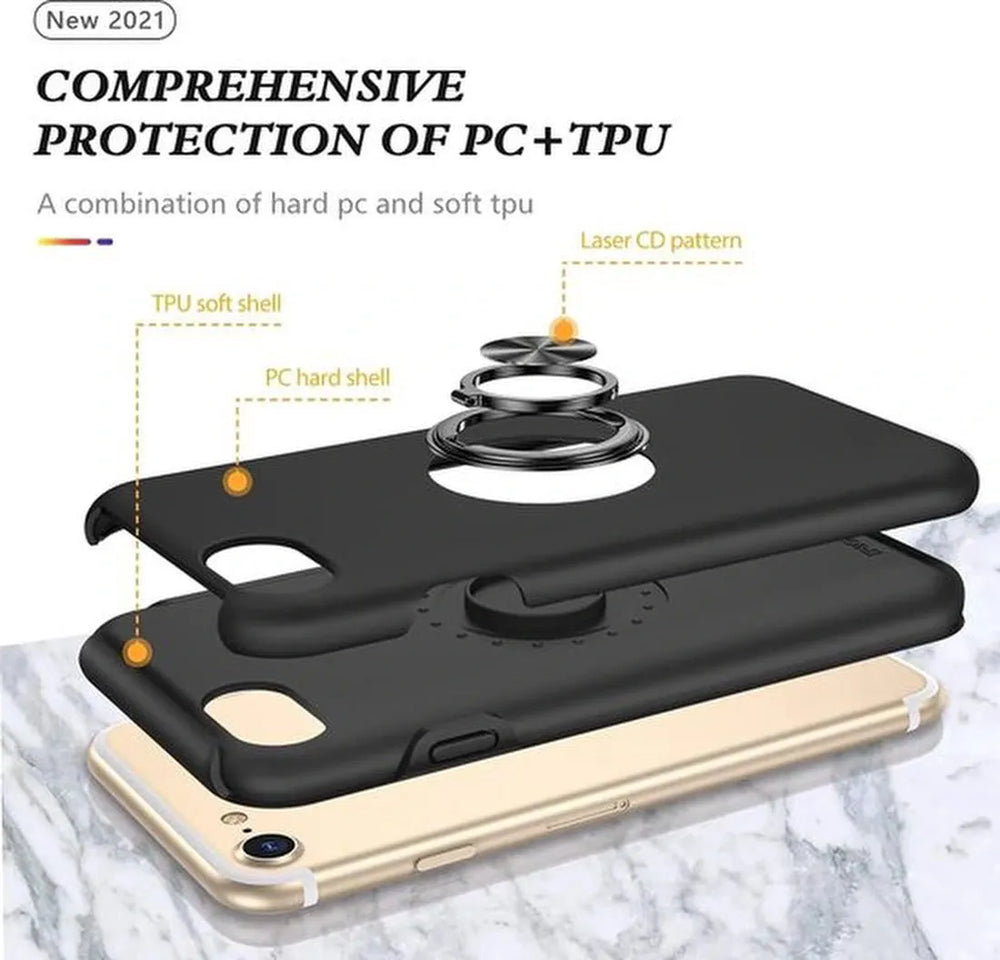 iPhone 7 Plus / 8 Plus Hoesjes – Backcover met Vingerring & Magneet – Anti-drop – Zwart-Ilumina Benelux