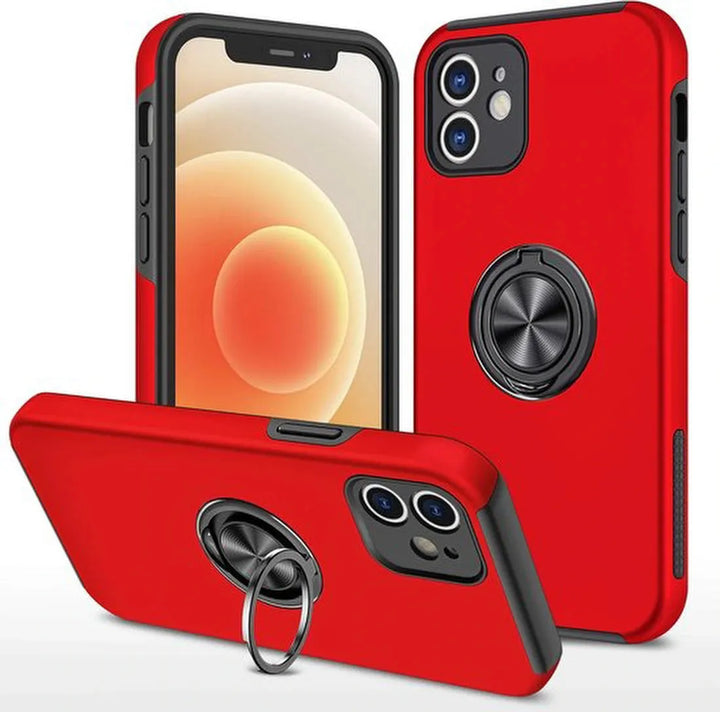 iPhone 12 Hoesjes – Backcover met Vingerring & Magneet – Anti-drop – Rood-Ilumina Benelux